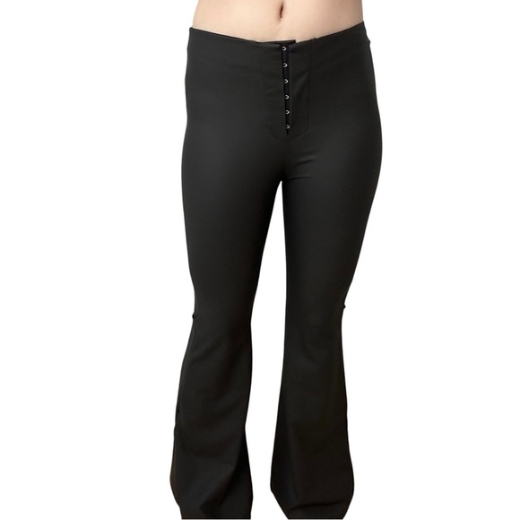 Dolls Kill Club Exx Matte Flare Pants Black Slit Goth Size Extra Small - Picture 1 of 7